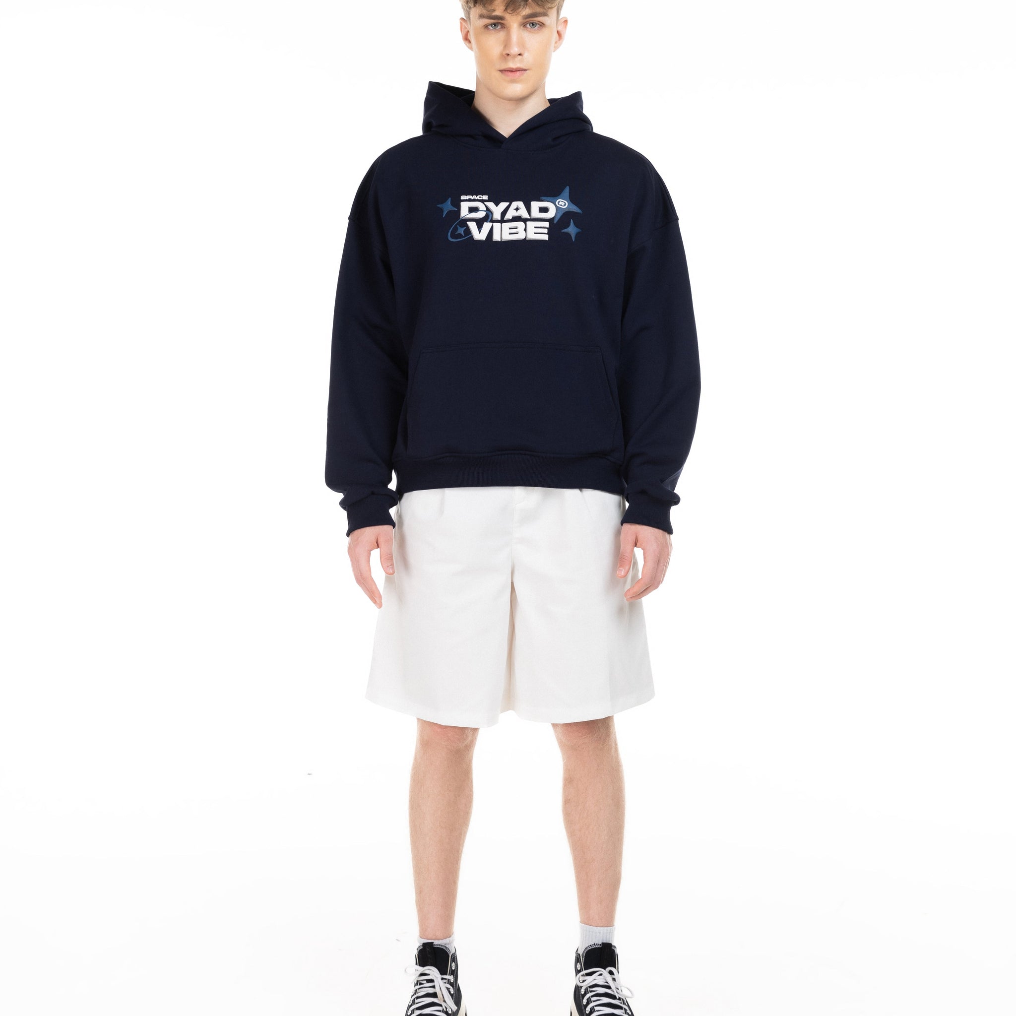 DYAD VIBE Raised Silk Print Hoodie - navy blue