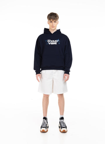 DYAD VIBE Raised Silk Print Hoodie - navy blue